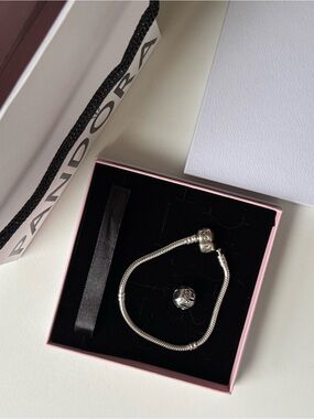 Pandora Silver Bracelet with Floral Charm - Silver